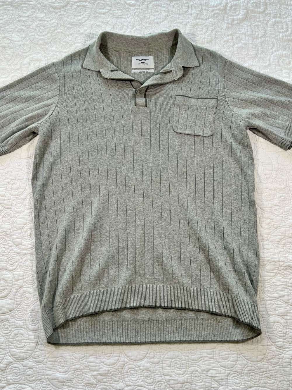 Rugby University Men’s Premium Knit Polo Shirt Gray Medium Short Sleeve